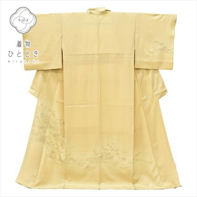 リサイクル着物 付下げ訪問着 正絹 リサイクル着物 仕立て上がり 紋付 スワトウ刺繍 袷 入学式 卒業式 結婚式 裄67.5cm 身丈161.5cm L ちょっとふくよかL ベージュ色系 平安風景文様 特品★★★★ [ 着物 帯 リサイクル 振袖 浴衣 袴