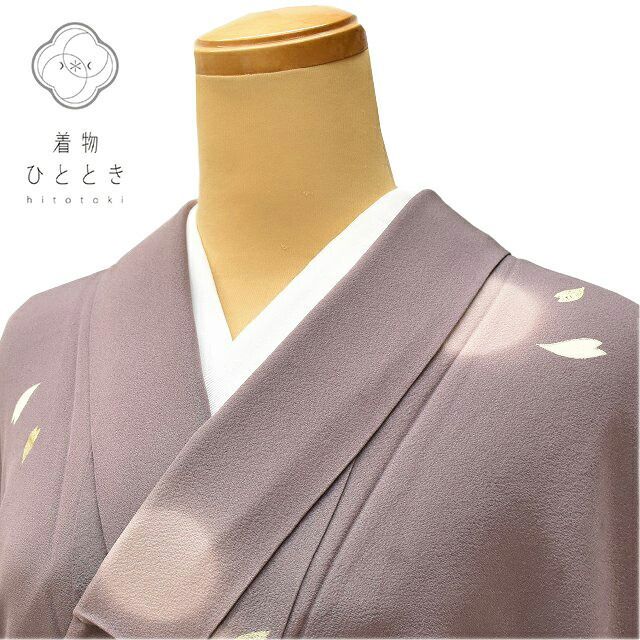 小紋 リサイクル着物 正絹 花園ちりめん 丹後ちりめん 縮緬 袷 裄65cm 身丈153cm S 紫色系 桜文様 上質 セミフォーマル 春 夏 秋 冬 仕立て上がり