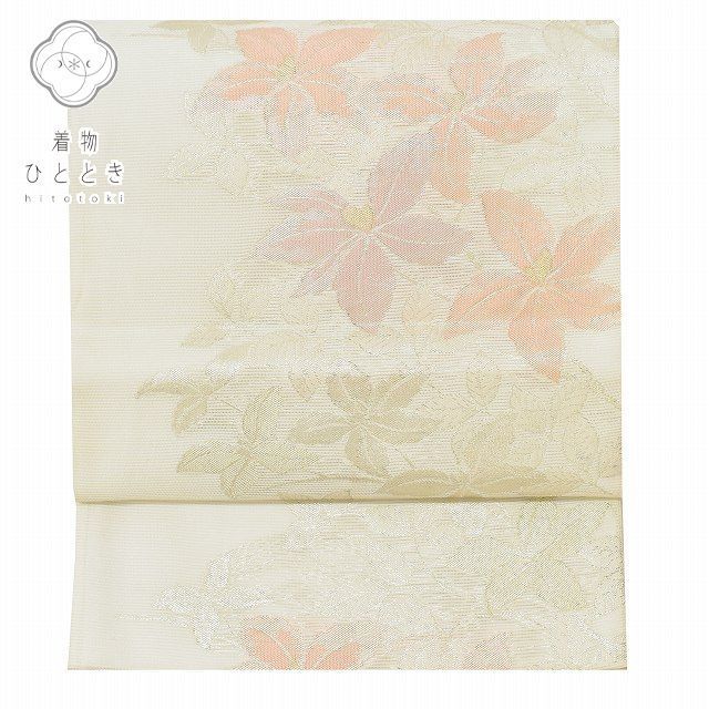 京袋帯 化繊 夏物 仕立て上がり 未仕立て リサイクル帯 盛夏 着物 絽 白系 花文様 ss0222b [ 和服 カジュアル着物 アウトレット レトロ アンティーク プチプラ お洒落 普段着 お稽古 アウトレット きもの kimono ]