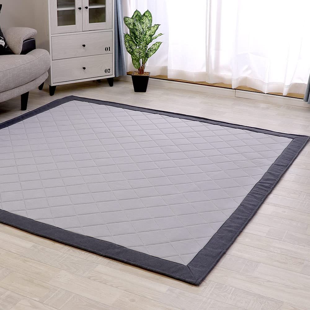 【新品】フリーリー ラグ カーペット ひんやり 夏用 洗える 185×185cm ウレタン10mm 厚手 ひんやりマット ラグマット 夏 ひんやりラグ冷感 ラグ ！Mサイズ (M無地・グレー) 5643efb2