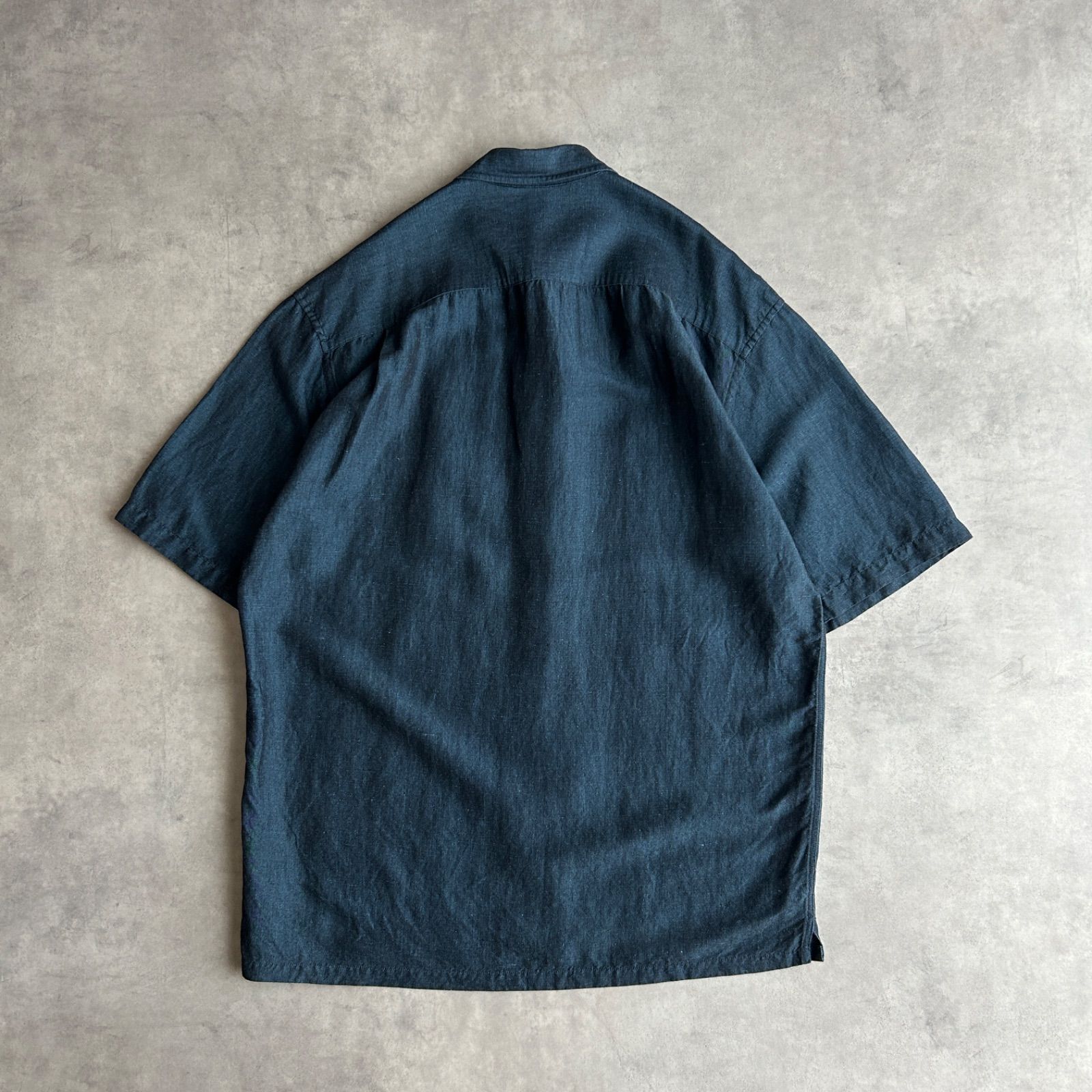 90s〜00s Dockers リネン レーヨン 半袖 シャツ L ネイビー 無地