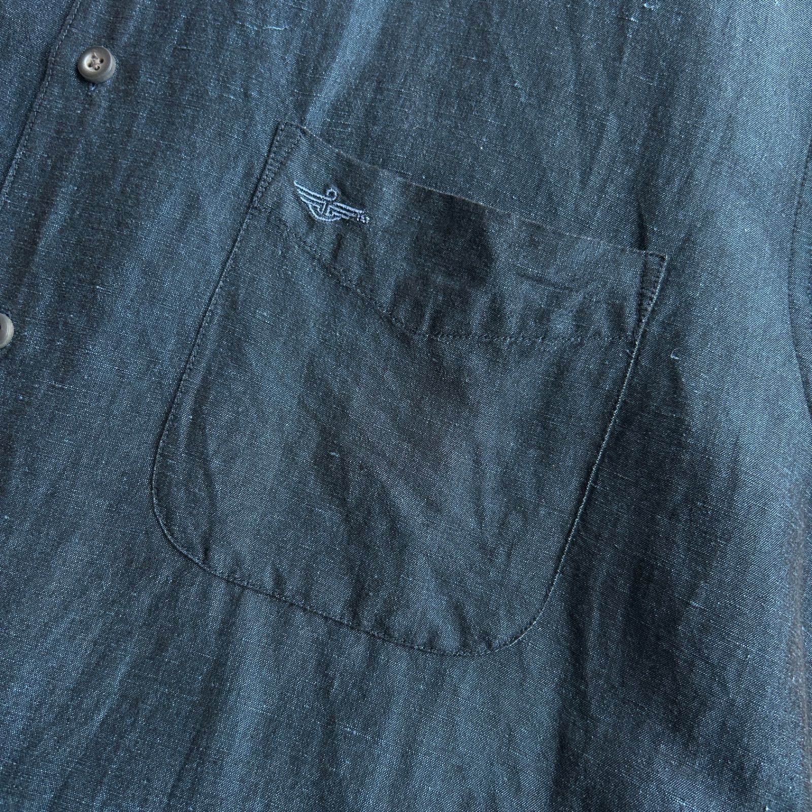 90s〜00s Dockers リネン レーヨン 半袖 シャツ L ネイビー 無地