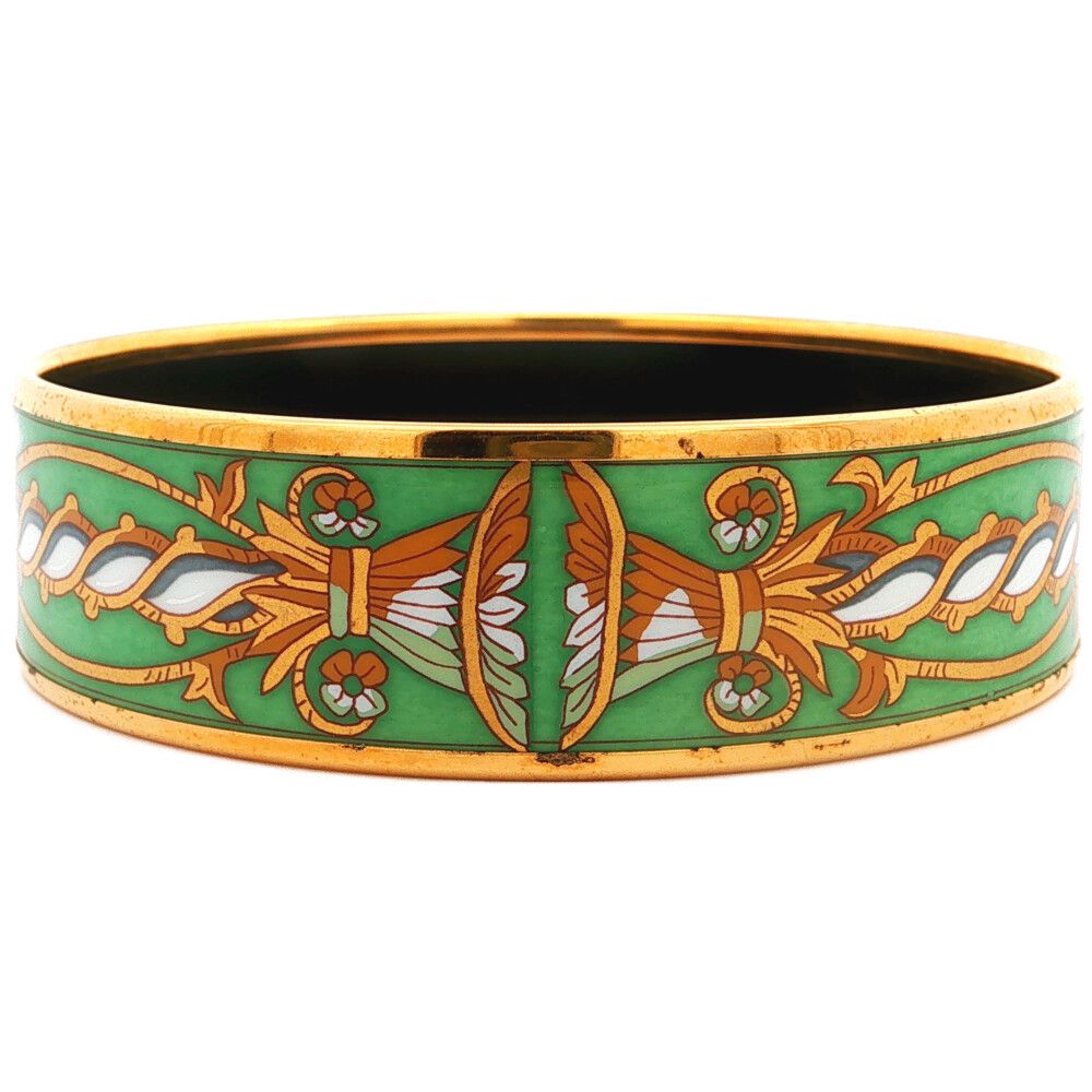HERMES エルメス 七宝 エマーユ コスチュームジュエリーバングル 合金メッキ-33.3g ゴールド【♀】【A】【レディース】★■616150【中古】