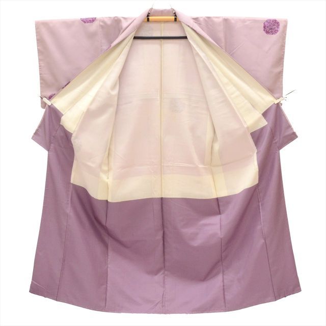 超美品　正絹　袷　着物　お召　紬　158　紫　水色　ピンク　レトロ　アンティーク お召 紬 正絹 袷 身丈155cm S 裄63.5cm 仕立て上がり リサイクル着物