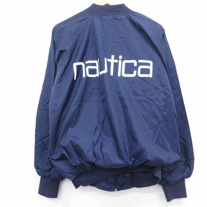 XL/古着 ノーティカ 長袖 ブランド ナイロン ジャケット メンズ 90年代 90s ビッグロゴ 紺【spe】 26may09