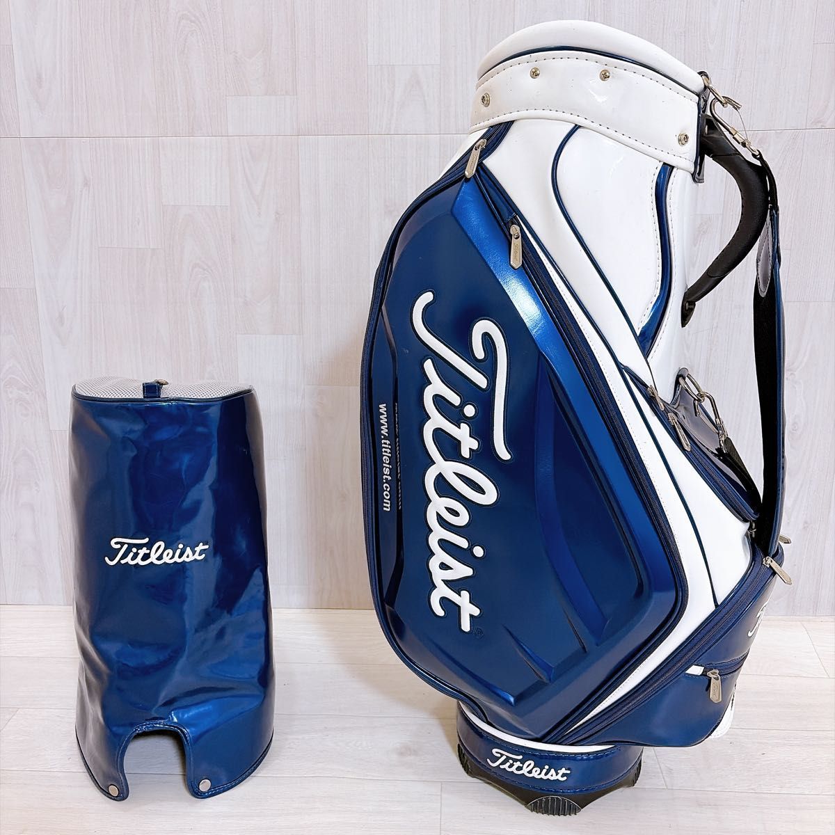 Titleist タイトリスト キャディバッグ ゴルフバッグ カート エナメル ネイビー ホワイト