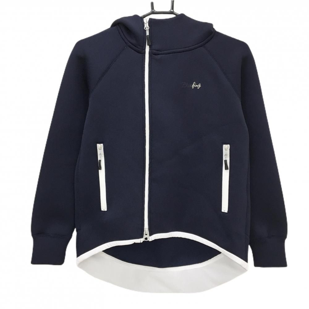 ブリーフィング ジップパーカー ネイビー×白 ダンボールニット 背面立体ロゴ ジャケット レディース XS ゴルフウェア BRIEFING