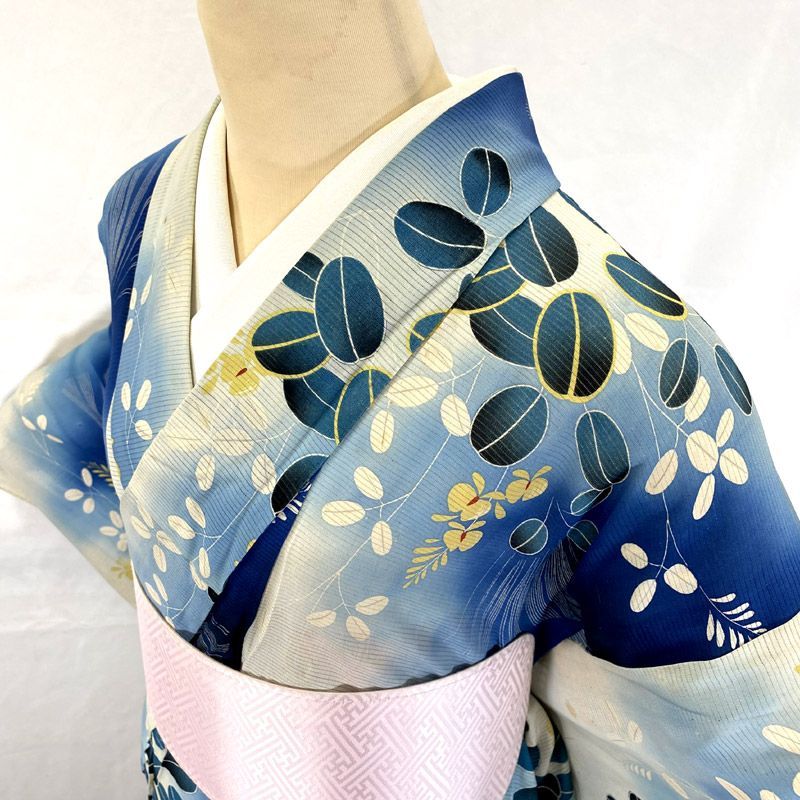 606af3△夏のアンティーク着物 絽 萩 秋草 大正ロマン 昭和レトロ