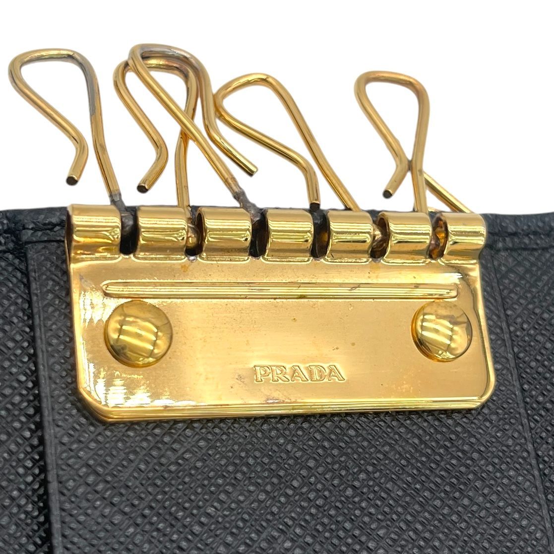極美品 PRADA プラダ 6連キーケース サフィアーノ トライアングルロゴ
