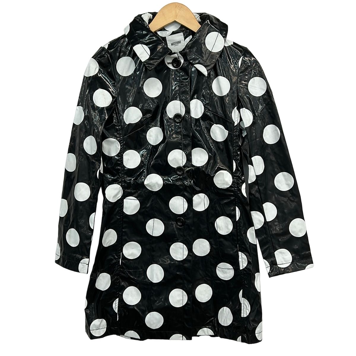 MOSCHINO(モスキーノ) コート サイズI 38 レディース美品 - 黒×白 長袖/ドット柄/春/秋