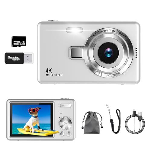 デジカメ【4K動画撮影、5000万画素】デジタルカメラ 32GB Micro SDカード付き AFオートフォーカス コンパクトカメラ 2.7インチの大画面 16倍ズーム フラッシュ 手振れ補正機能を備えています ウェブカメラ 充電式 大容量バ 8cb15d6f