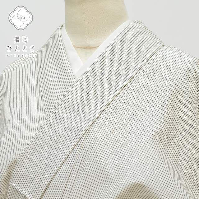 紬 リサイクル着物 身丈163.5cm 裄丈67.3cm 正絹 仕立て上がり L L ちょっとふくよかL 白色系 縞文様 特品 [ 着物 中古 帯 リサイクル 振袖 浴衣 袴 和服 古着 ] pp0705b