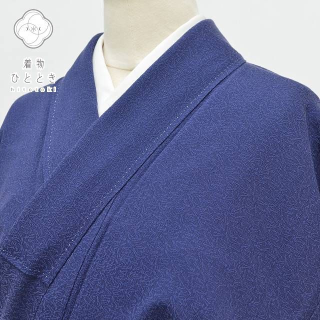 小紋 リサイクル着物 身丈152cm 裄丈61cm 正絹 縮緬 仕立て上がり 紋付 女性 S S 紺色系 松葉文様 特品 [ 和服 着付け教室 お茶 女性 カジュアル 初詣 アウトレット きもの kimono 着物ひととき] pp0522b
