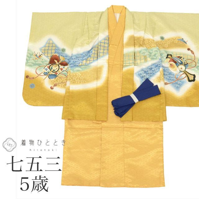 七五三 男の子 5歳 2点セット 化繊 着物 羽織 美品 仕立て上がり リサイクル着物 中古 身丈90cm 裄丈45cm 茶色系 鷹文様 刺繍 金彩 和柄 和装 uu0177b 11,154円