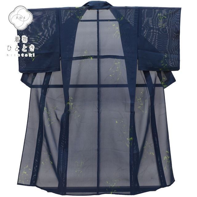 中古着物 小紋 リサイクル着物 身丈147cm 裄丈65.5cm 夏物 正絹 未使用品 仕立て上がり 絽 美品 盛夏 SS 紺色系 植物文様 特品 [ 和服 着付け教室 お茶 女性 カジュアル 初詣 アウトレット きもの kimono 着物ひととき]
