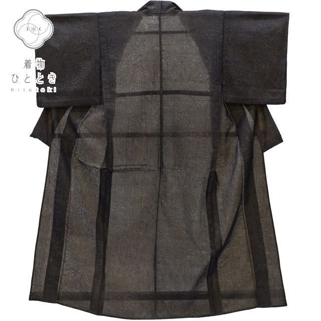 中古着物 小紋 リサイクル着物 身丈154cm 裄丈63.5cm 夏物 正絹 仕立て上がり 紗 盛夏 S ちょっとふくよかL 黒色系 植物文様 特品 [ 和服 着付け教室 お茶 女性 カジュアル 初詣 アウトレット きもの kimono 着物ひととき] ss0
