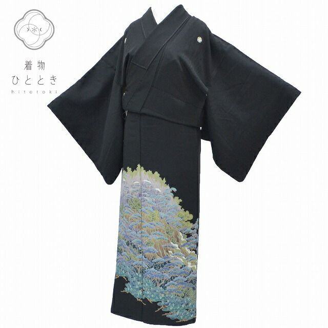 リサイクル着物 身丈149cm 裄丈64.5cm 黒留袖 正絹 仕立て上がり 五つ紋 比翼衿付き 翠峯 落款有 結婚式 SS 黒色系 松文様 特品 [ 着物 中古 帯 リサイクル 振袖 浴衣 袴 和服 古着 ]
