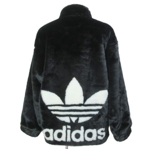 アディダスオリジナルス adidas originals 18AW FURJACKET ファージャケット ジップアップ トレフォイル ビッグロゴ スタンドカラー M ブラック ホワイト DH4547 /X