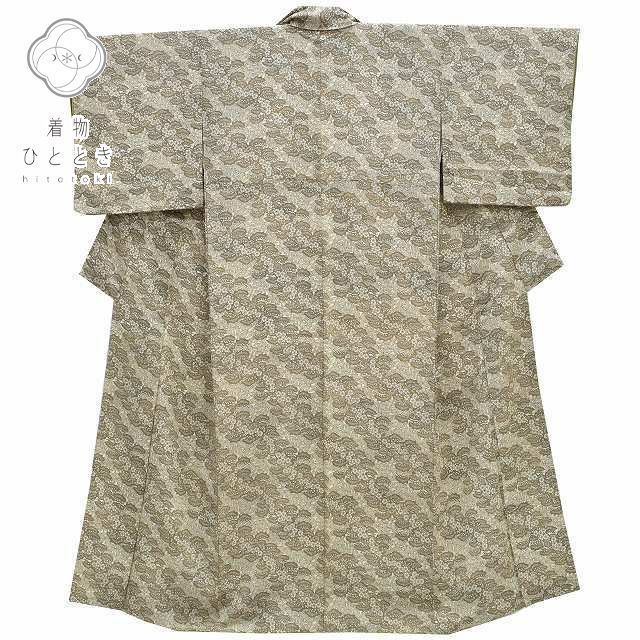 小紋 リサイクル着物 身丈153.5cm 裄丈65cm 正絹 縮緬 京小紋伝統工芸士 伊藤義一 落款有 S ベージュ色系 松竹梅文様 上質 セミフォーマル 春 夏 秋 冬 仕立て上がり