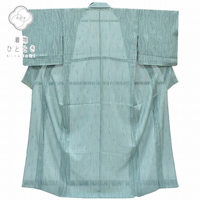小紋 リサイクル着物 身丈155.5cm 裄丈63.5cm 夏物 正絹 仕立て上がり 紗 盛夏 緑系 幾何学文様 特品 [ 和服 着付け教室 お茶 女性 カジュアル 初詣 アウトレット きもの kimono 着物ひととき] rr0331b