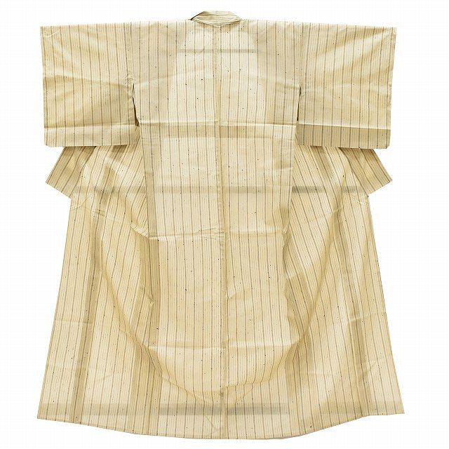 紬 夏物 夏着物 正絹 リサイクル着物 仕立て上がり 裄64.5cm 身丈154.5cm S ベージュ色系 縞文様 特品★★★★ [ 着物 中古 帯 リサイクル 振袖 浴衣 袴 和服 古着 ] ss0530b