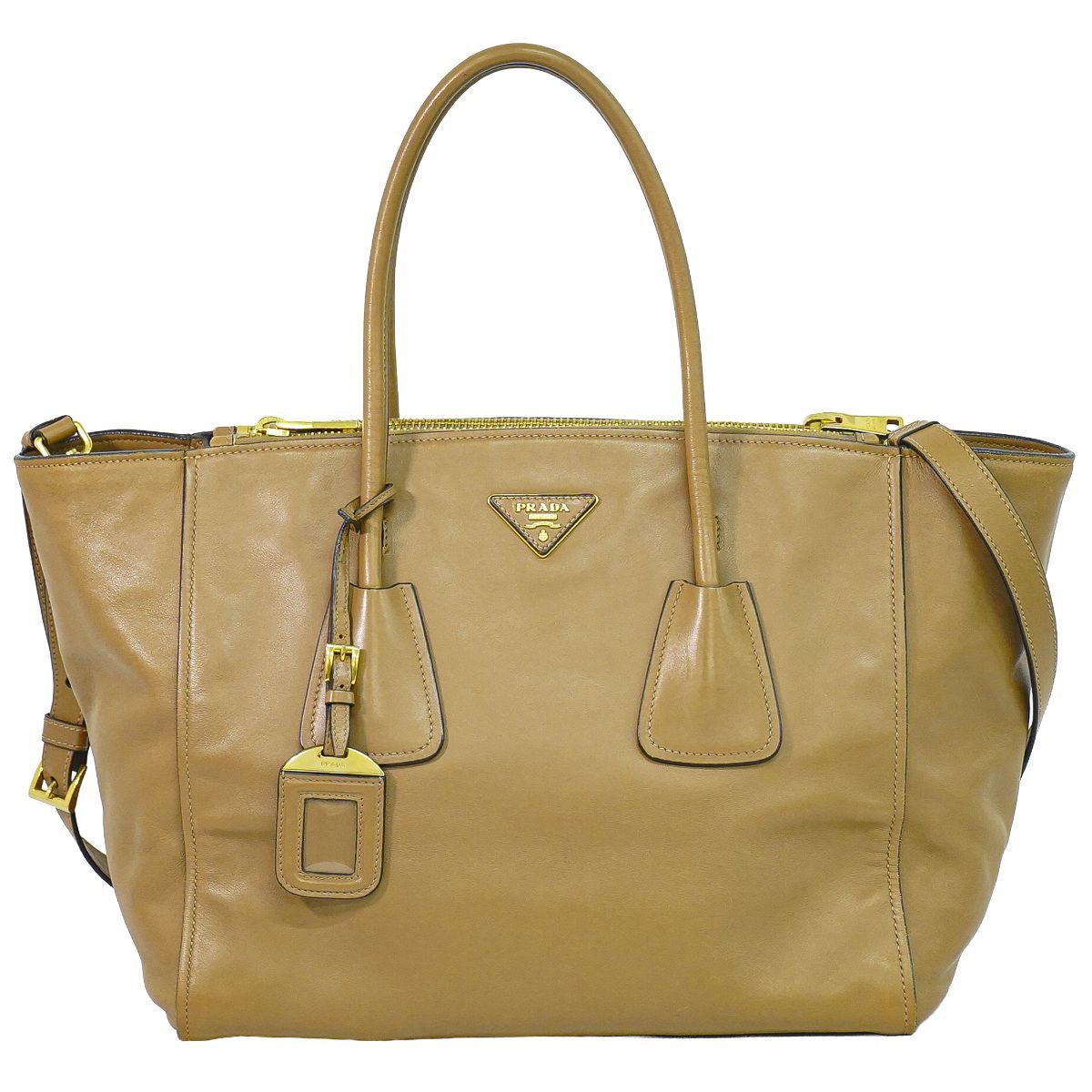 本物 プラダ PRADA レザー 2WAY ショルダーバッグ トートバッグ ハンドバッグ ブラウン バッグ 中古・