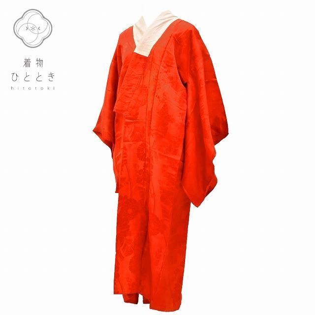リサイクル着物 身丈122cm 裄丈62.7cm 長襦袢 女性 正絹 アンティーク 赤色系 菊文様 特品 [ 和服 カジュアル着物 アウトレット レトロ アンティーク プチプラ お洒落 普段着 お稽古 アウトレット きもの kimono ] ant0138b