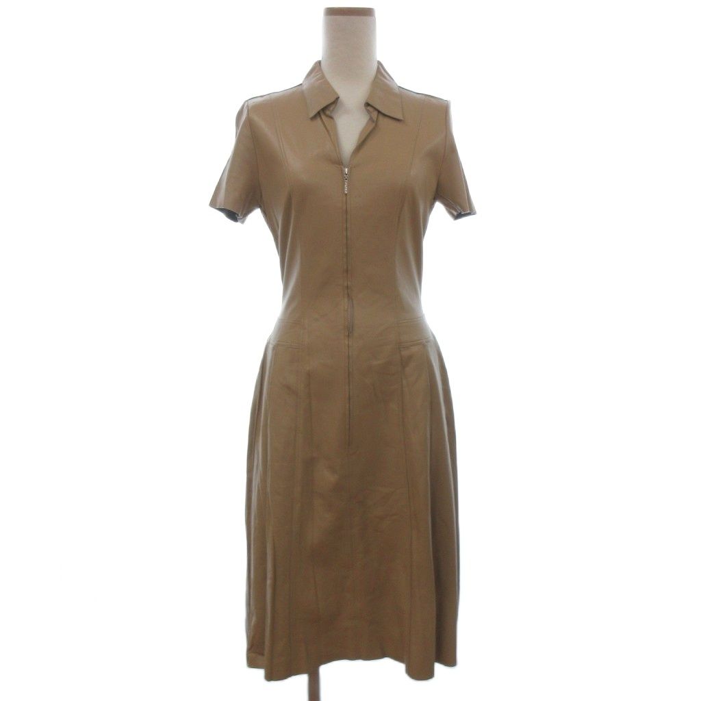 FOXEY NEW YORK ひざ丈ワンピース 40 ベージュ フォクシーニューヨーク FOXEY NEW YORK フロントジップ ワンピース