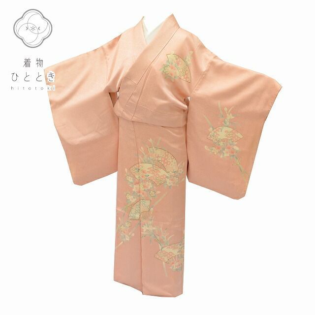 リサイクル着物 訪問着 付下げ 身丈157cm 裄丈63.5cm 正絹 仕立て上がり 袷 M ピンク色系 扇文様 rr2215b