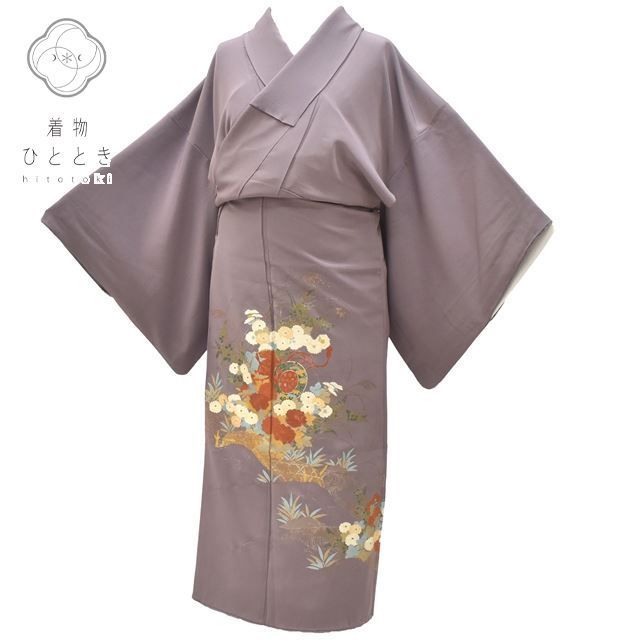 リサイクル着物 身丈139.5cm 裄丈64.5cm 色留袖 正絹 仕立て上がり 結婚式 SS 紫色系 鼓 菊文様 特品 [ 着物 中古 帯 リサイクル 振袖 浴衣 袴 和服 古着 ]