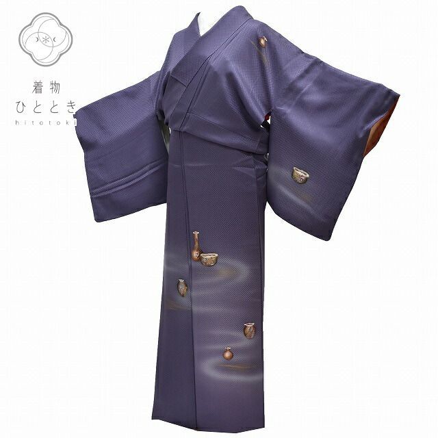 リサイクル着物 訪問着 身丈160.5cm 裄丈65cm 付下げ 正絹 仕立て上がり 袷 M 紫色系 器物文様 rr1576b