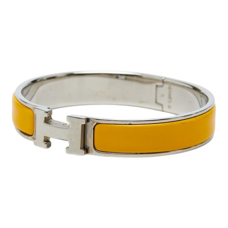 エルメス クリックH PM バングル シルバー オレンジ メタル エナメル レディース HERMES【1-0270796】