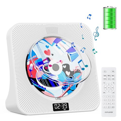 Gueray CDプレーヤー 卓上置き式 Bluetooth受信/送信 4000mah充電池内蔵 スピーカー内蔵 cdプレイヤー CD/FM/USB/AUXなどに対応 A-Bリピート再生 CDラジカセ 定時OFF機能 睡眠モード 音楽鑑賞/語 add029da