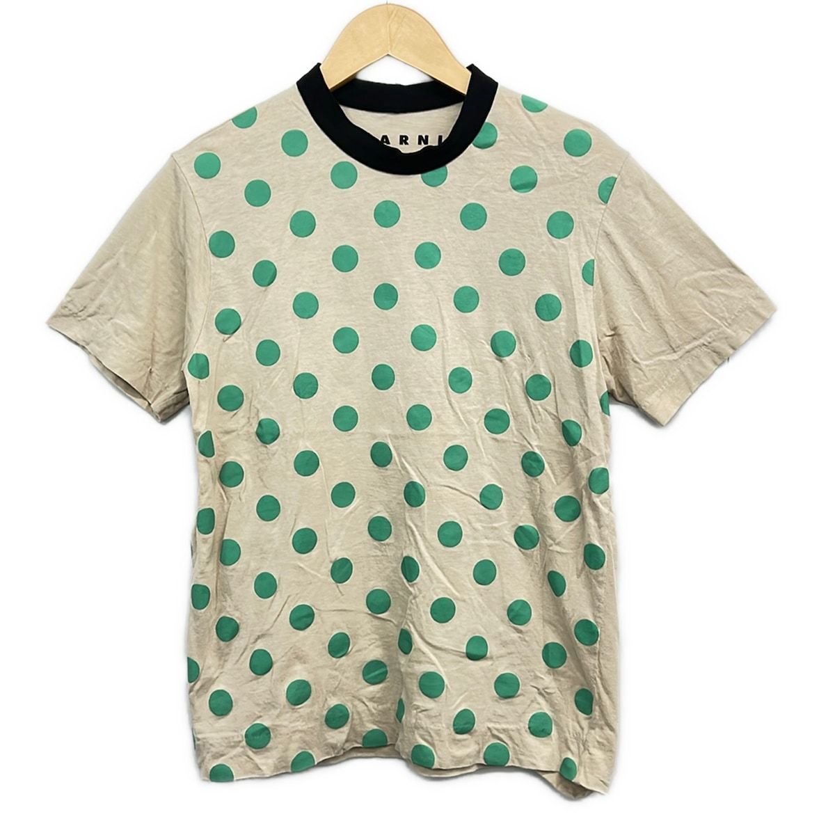 MARNI(マルニ) 半袖Tシャツ サイズ38 S レディース - ベージュ×グリーン×黒 クルーネック/ドット柄