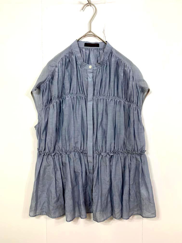 TOMORROWLAND collection トゥモローランドコレクション コットンシルク シャーリングペプラム ブラウス シャツ size36/水色 ■◆◎レディース