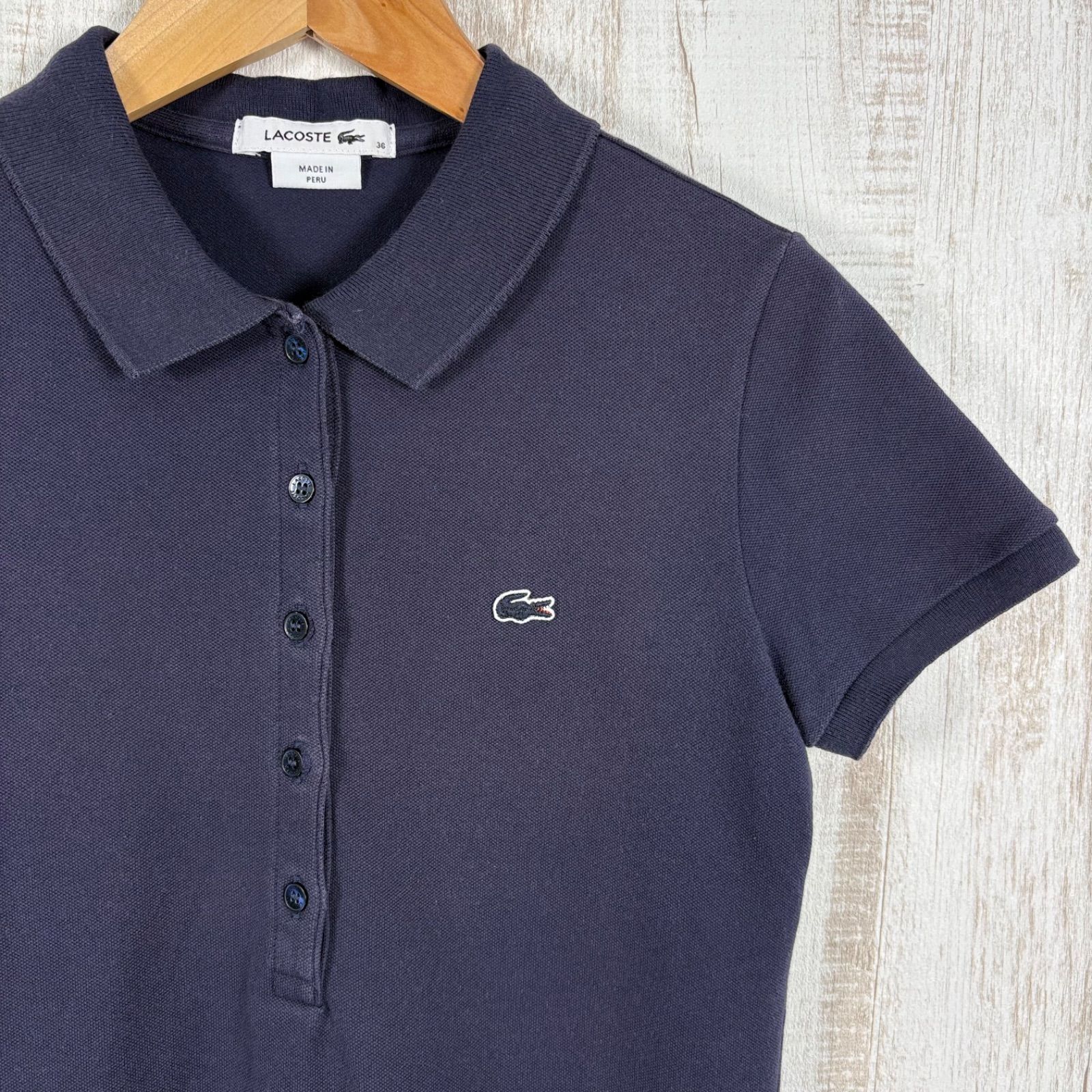 LACOSTE ラコステ ワニロゴ刺繍 鹿の子 半袖 ポロシャツ ネイビー 