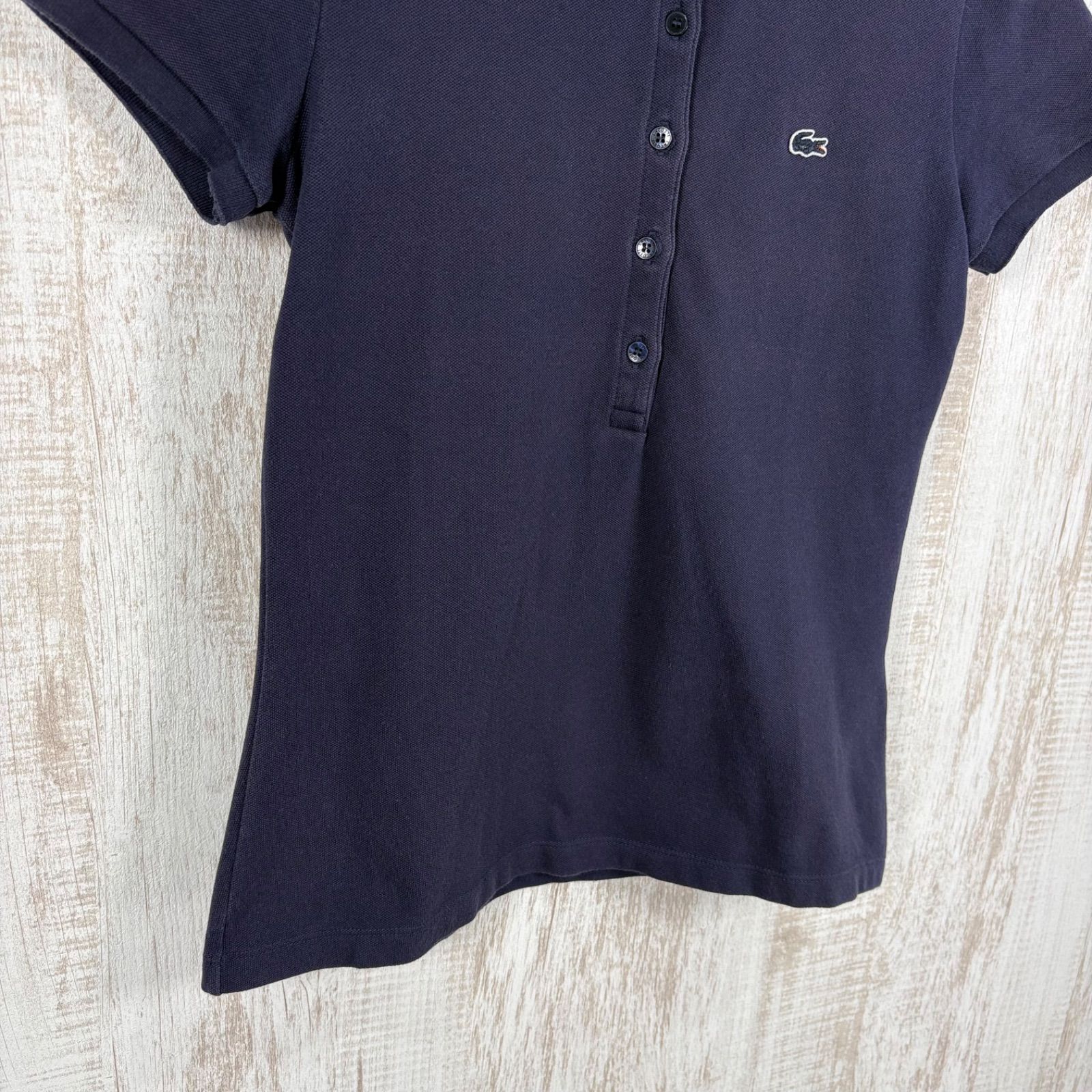 LACOSTE ラコステ ワニロゴ刺繍 鹿の子 半袖 ポロシャツ ネイビー 