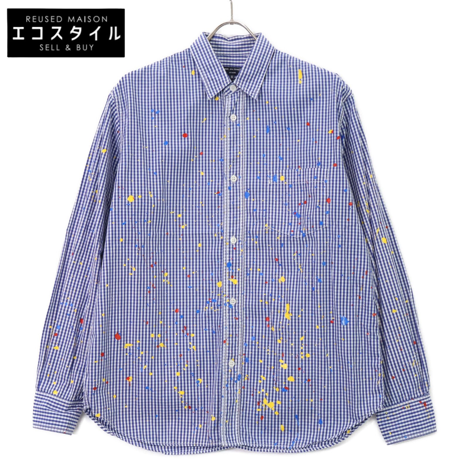 未使用　タグ付き　コムデギャルソンオム　ペンキ加工　長袖シャツ　ギンガムチェック COMMEdesGARCONS HOMME コムデギャルソンオム 【美品】HD-B015