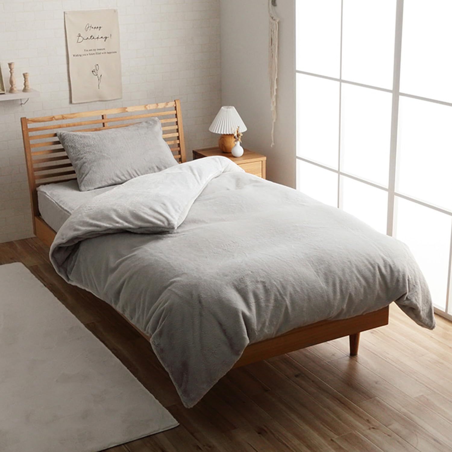 新品 イケヒコ 寝具 ふとん ラピアス 掛け布団カバー 約150×210cm シングル パールグレー 無地 エコ フェイクファー 洗える 冬用 あったか おしゃれ #1597239