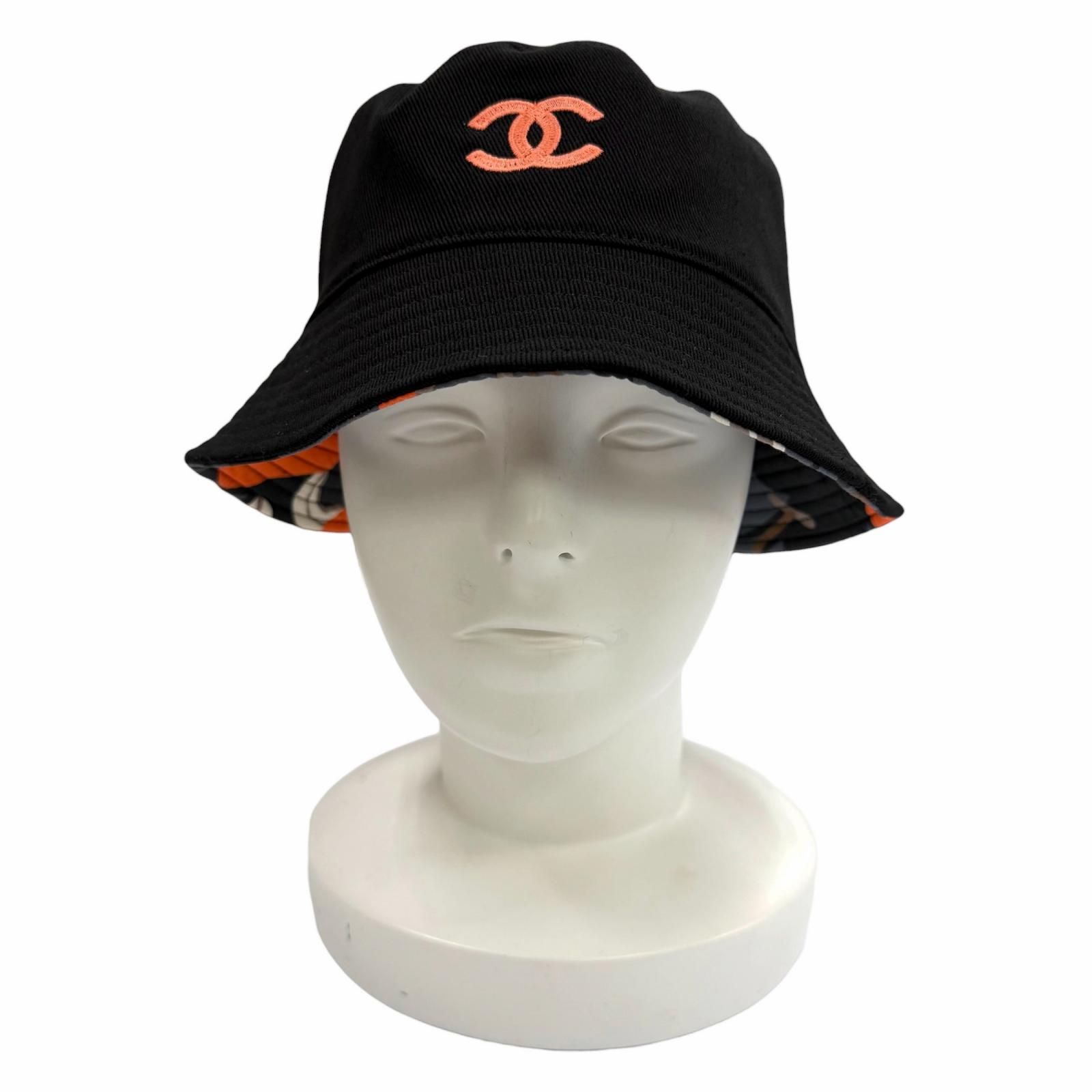 美品★CHANEL シャネル M23A AP146580 リバーシブル ココマーク 総柄 バケットハット 帽子 ブラック マルチ ー イタリア製 レディース
