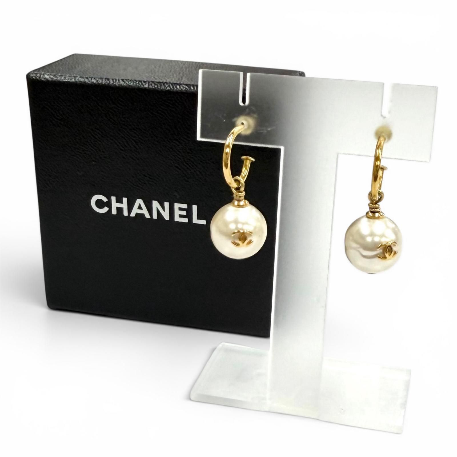 美品☆CHANEL シャネル ヴィンテージ ココマーク パール ピアス