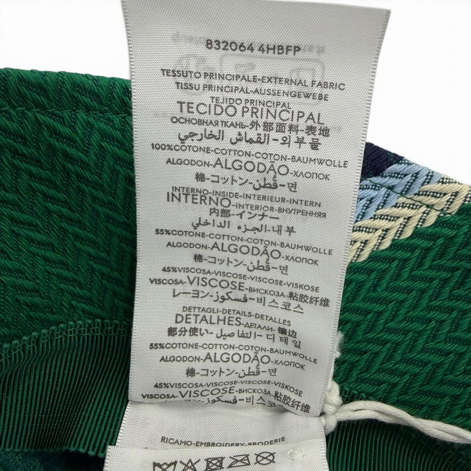 未使用品☆GUCCI グッチ 832064 コットン100％ ロゴ刺繍 ヘリンボーン柄 バケット ハット グリーン系 L イタリア製 正規品 レディース 箱・保存袋付き