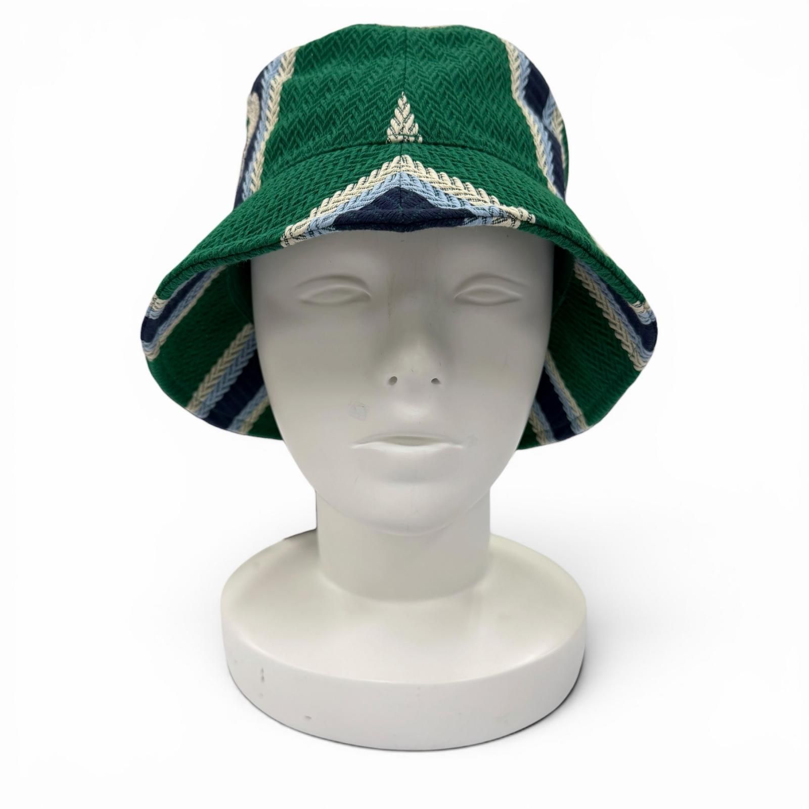 未使用品☆GUCCI グッチ 832064 コットン100％ ロゴ刺繍 ヘリンボーン柄 バケット ハット グリーン系 L イタリア製 正規品 レディース 箱・保存袋付き