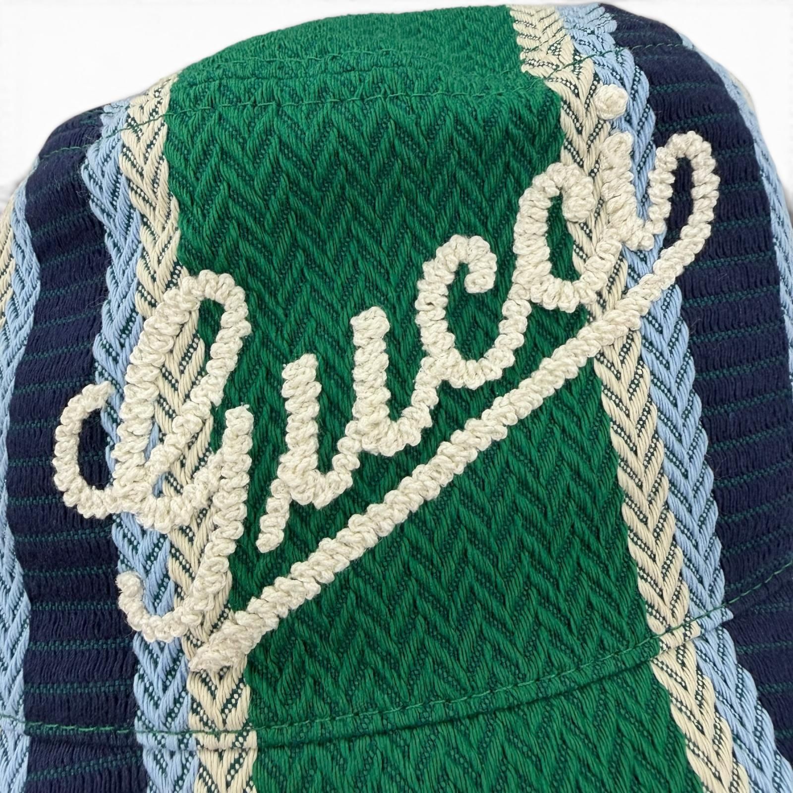 未使用品☆GUCCI グッチ 832064 コットン100％ ロゴ刺繍 ヘリンボーン柄 バケット ハット グリーン系 L イタリア製 正規品 レディース 箱・保存袋付き