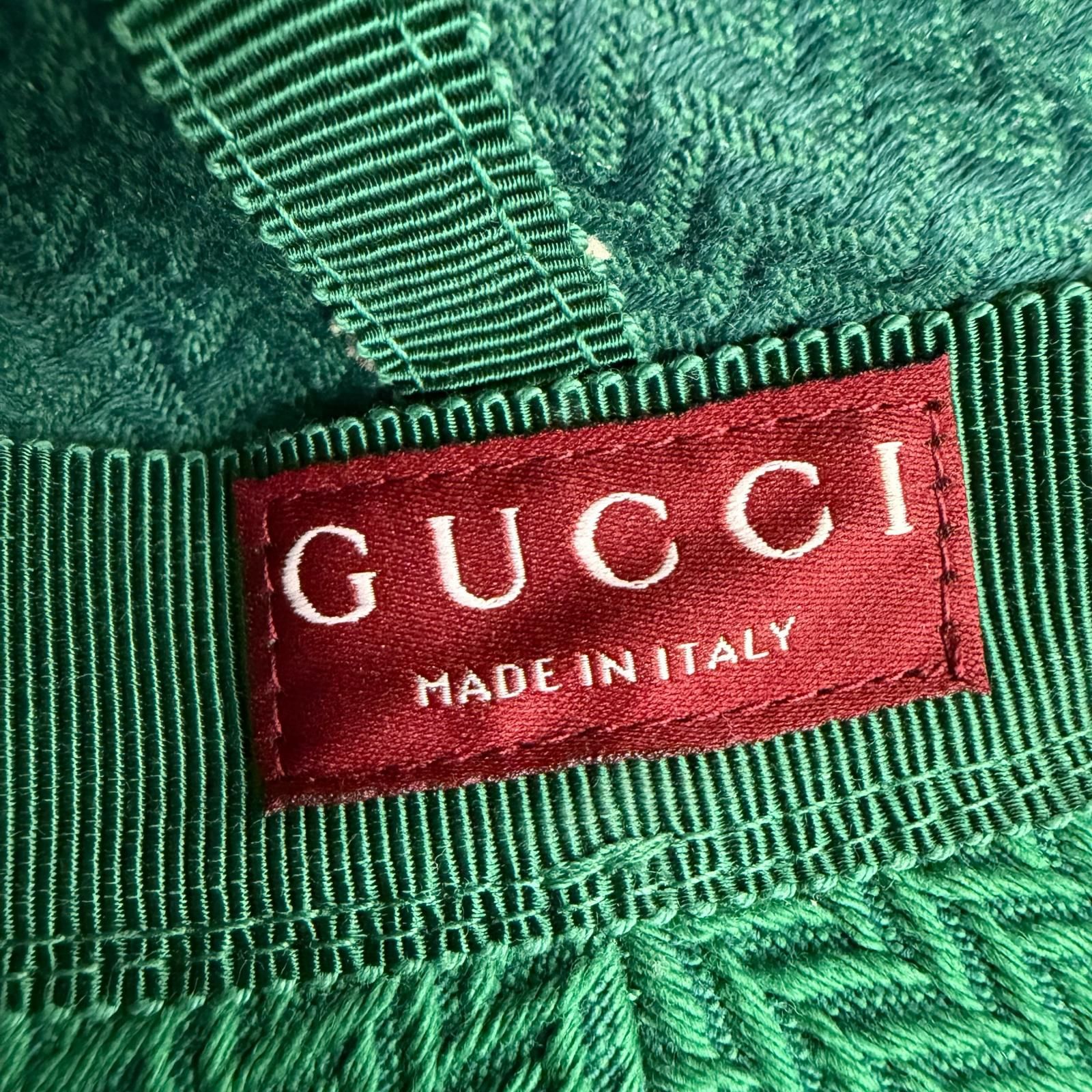 未使用品☆GUCCI グッチ 832064 コットン100％ ロゴ刺繍 ヘリンボーン柄 バケット ハット グリーン系 L イタリア製 正規品 レディース 箱・保存袋付き
