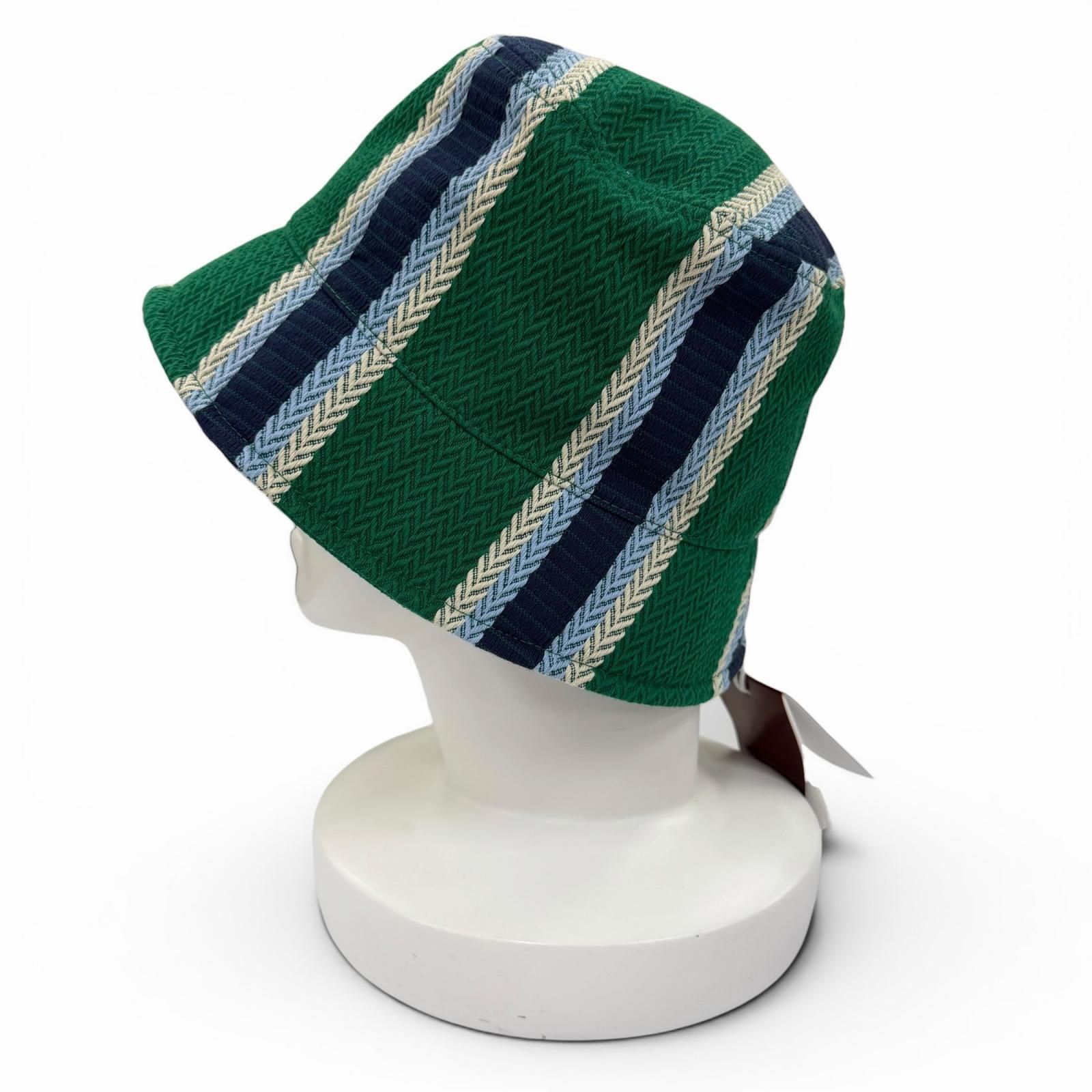 未使用品☆GUCCI グッチ 832064 コットン100％ ロゴ刺繍 ヘリンボーン柄 バケット ハット グリーン系 L イタリア製 正規品 レディース 箱・保存袋付き