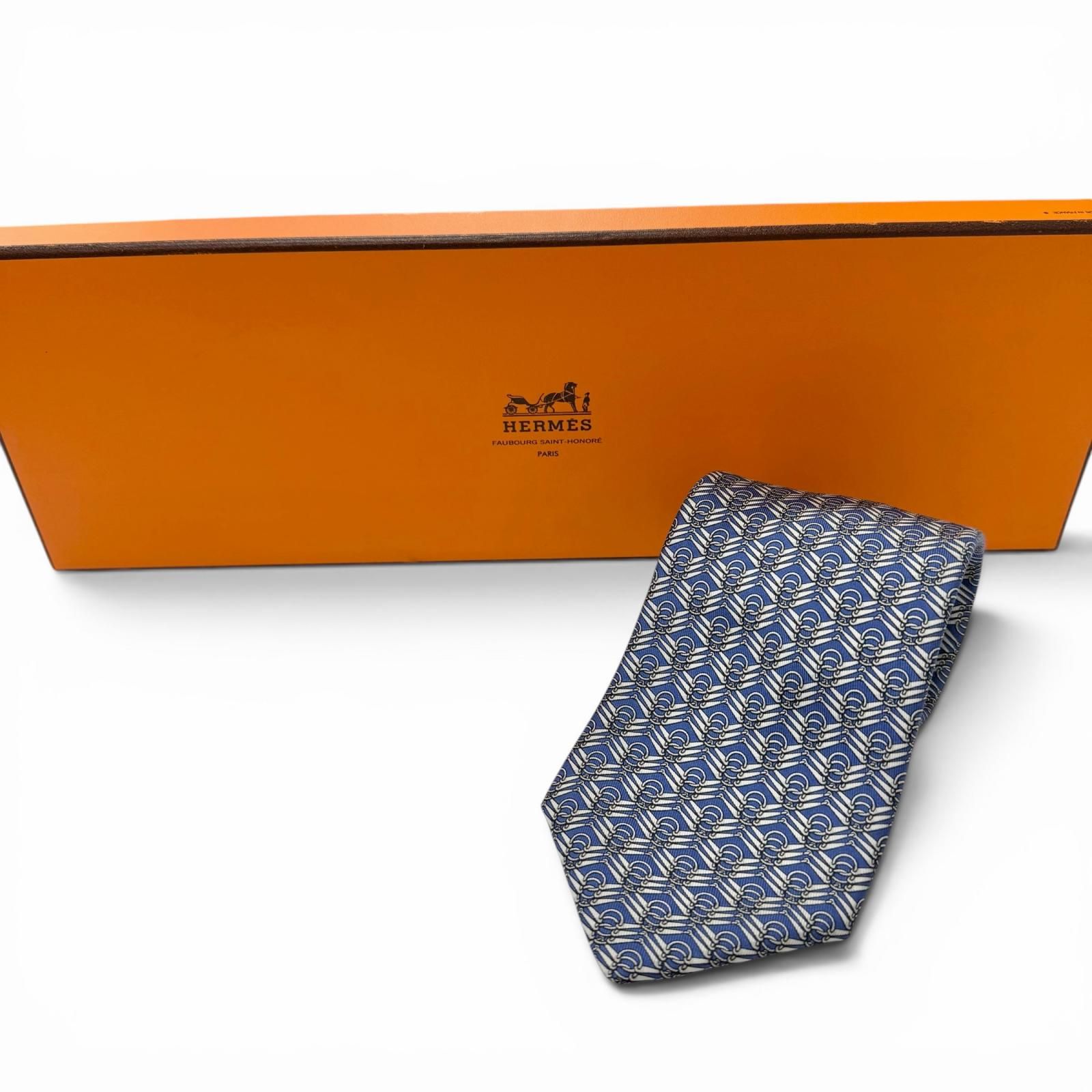 【 HERMES 】　馬蹄　黒　ホースビット　シルク　ネクタイ　エルメス　美品 極美品□HERMES エルメス 7824 UA シルク100% ホースビット 総柄