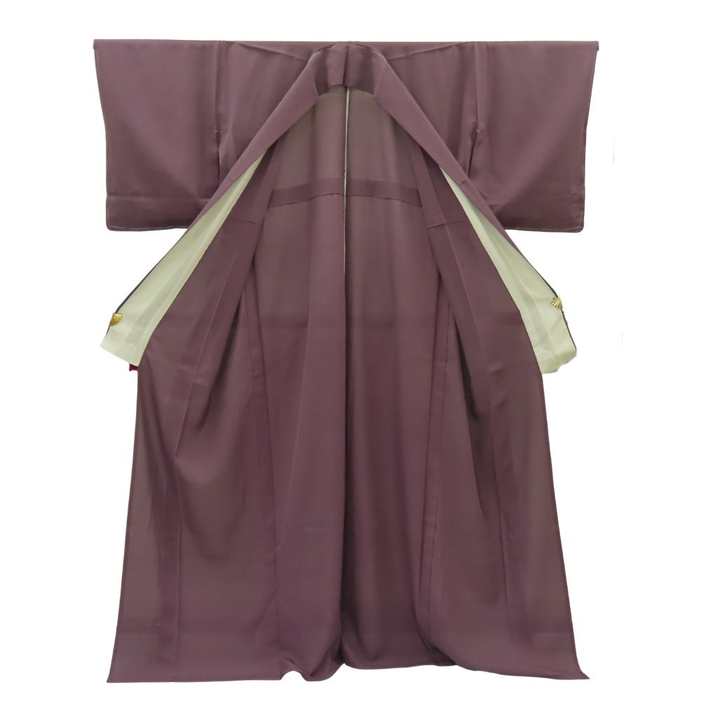 中古】 色無地 絽 一つ紋 正絹 着丈約167cm 裄丈約65cm えんじ系 夏物