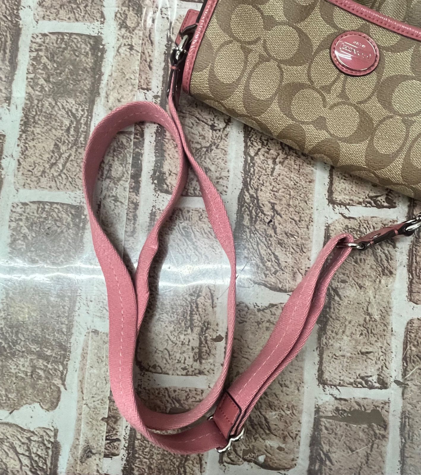 ▽COACH コーチ シグネチャー ミニショルダーバッグ ピンク レザー 