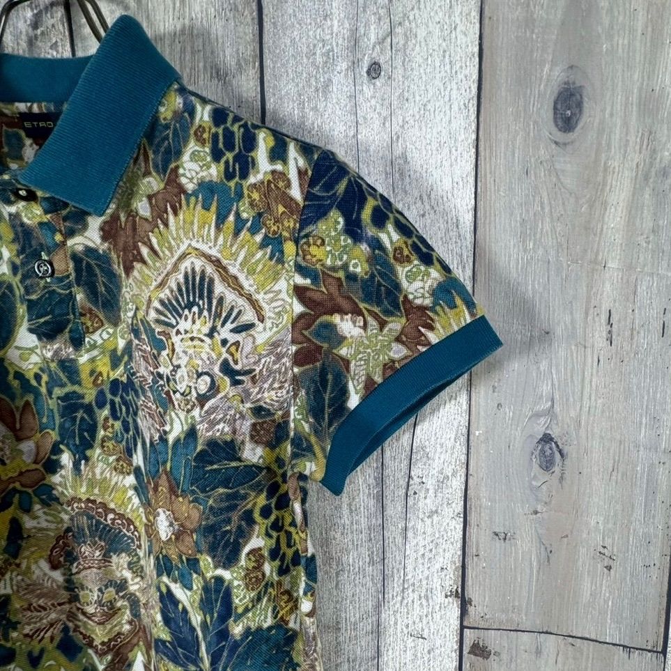 【極美品】ETRO エトロ イタリア製 花柄 ポロシャツ 半袖 L コットン ETRO エトロ MADE IN ITALY イタリー イタリア製 総柄 半袖 コットン